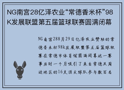 NG南宫28亿泽农业“常德香米杯”98K发展联盟第五届篮球联赛圆满闭幕 - 副本