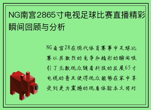 NG南宫2865寸电视足球比赛直播精彩瞬间回顾与分析