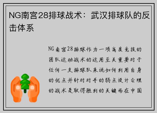 NG南宫28排球战术：武汉排球队的反击体系