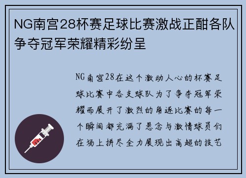 NG南宫28杯赛足球比赛激战正酣各队争夺冠军荣耀精彩纷呈